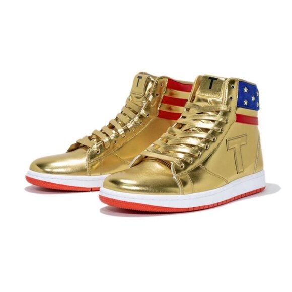 Gold and Red High-Top Sneakers - Picture 1 of 14